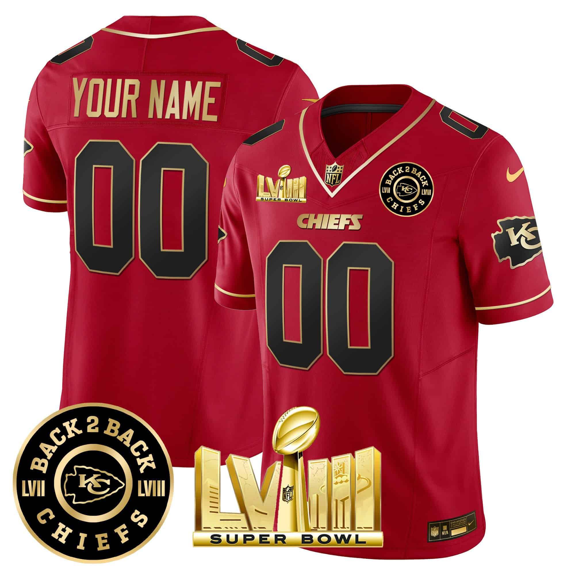 Men Kansas City Chiefs Red 2024 Nike Super Bowl LVIII & Back-2-Back Patch Vapor Custom NFL Jersey style 2->indianapolis colts->NFL Jersey